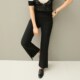 2024 Autumn and Winter Women's Roman Cotton Micro-Flame Trousers with Slit Black Slim Cropped Pants High Waist Pack Big Size Elastic
