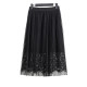 Large size mesh a skirt spring and autumn fat m drooping high waist pleated skirt mid-length A-line lace folded black yarn
