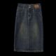 Retro blue denim skirt for women 2024 new summer thin high waist old mid-length slit one-step skirt
