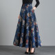 Autumn and winter new retro print high -waisted high -waisted A -body skirt mid -length winter skirt large size dance skirt large skirt female
