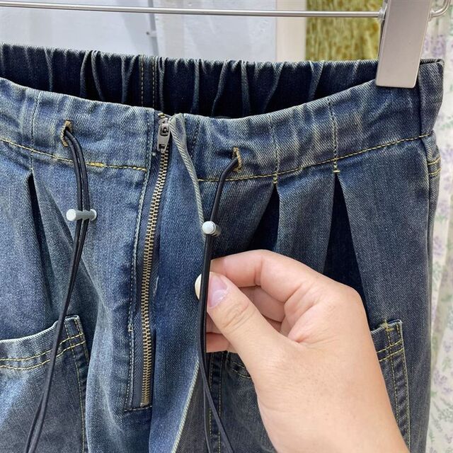 Extra large size 300Jin [Jin equals 0.5 kg] High-waist denim skirt for women in summer slim drawstring M zipper design hip-covering short skirt
