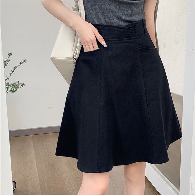 Large size Korean denim mid-skirt A-line skirt fat mm slim and versatile high waist pocket design mid-length skirt