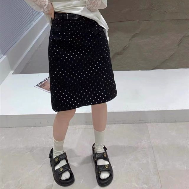 White polka dot printed skirt for women with large size mid-length skirt for summer high waist short skirt versatile slim A-line hip-pack skirt