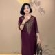 Autumn and winter high-end mother's wear V-neck knitted dress loose belly-covering large size mid-length sweater dress with three-quarter sleeves