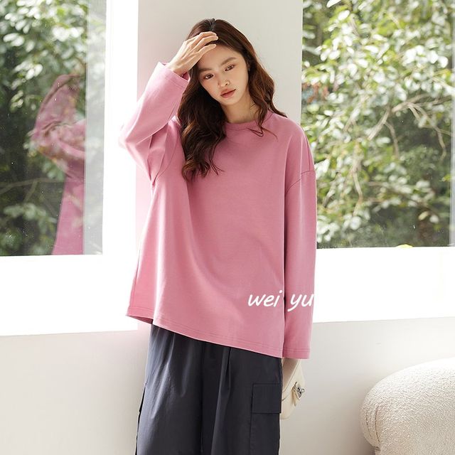 Weiyu large-size women's high-end top 2024 autumn new casual loose lazy style bottoming long-sleeved sweatshirt for women