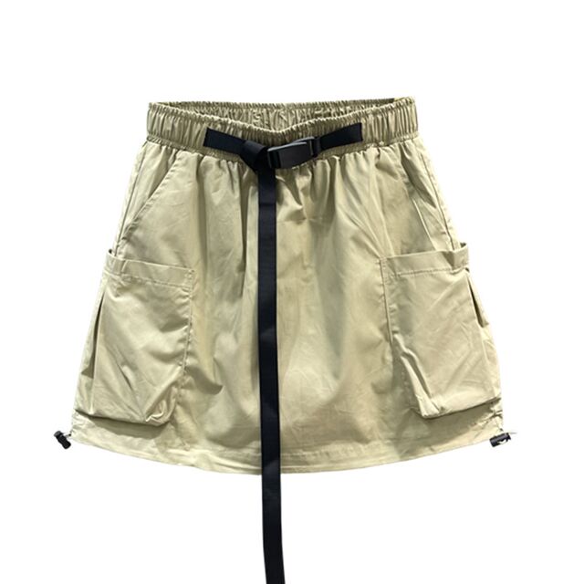 Large pocket worker skirt female 2024 summer new loose waist tape rope thinner A -line casual sports skirt
