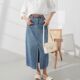 Mambe retro denim skirt for women in summer 2025 new high waist straight loose mid-length temperament large-size skirt