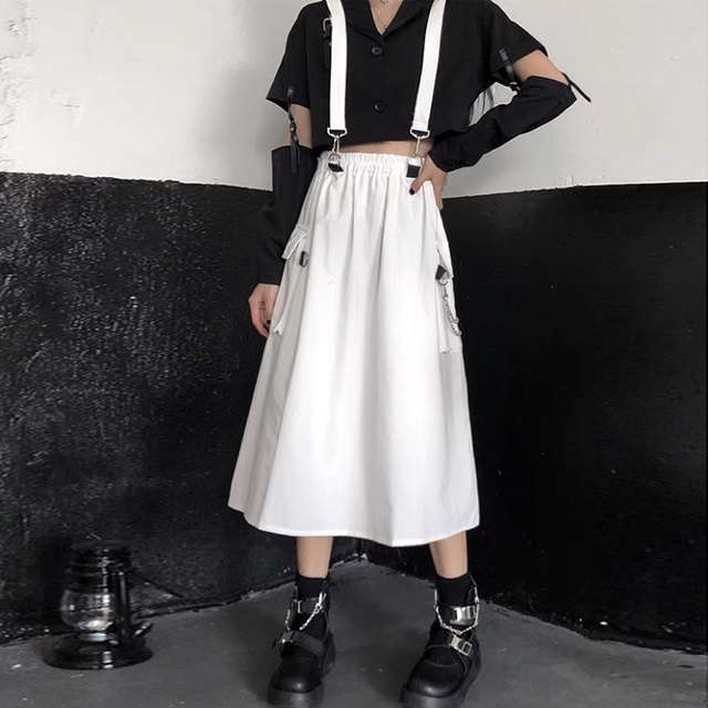 Design Significant Japanese Ribbon Skirt Female Summer A -Body Long Skirt Small cool girl wears skirts
