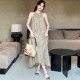 DG's new French floral suspender long skirt with waist slim holiday style mid-length slit dress
