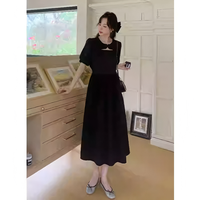 DG's new French floral suspender long skirt with waist slim holiday style mid-length slit dress
