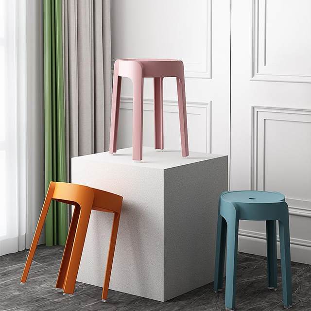 Nordic fashion round stool plastic thickened adult stool stackable dining table bench home chair spare stool high stool