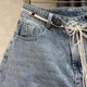 European-style denim splicing versatile slim mesh skirt for women 2025 mid-length cake skirt big hem skirt