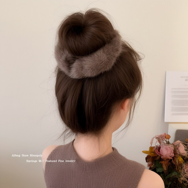 
Plush autumn and winter headband large intestine hair ring extra large women's high-end sense headband fur hair rubber band no hair tie no mark headwear
