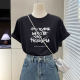 Yellow T-shirt for women's short-sleeved 2025 new summer pen ink letter casual large version loose cotton round neck top trendy