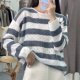 Pleasant Goat Loose Large Size One-Size Collar 100% Cashmere Striped Sweater Slim Needle Hollow Exposed Cladder Bone Slimming and Comfortable