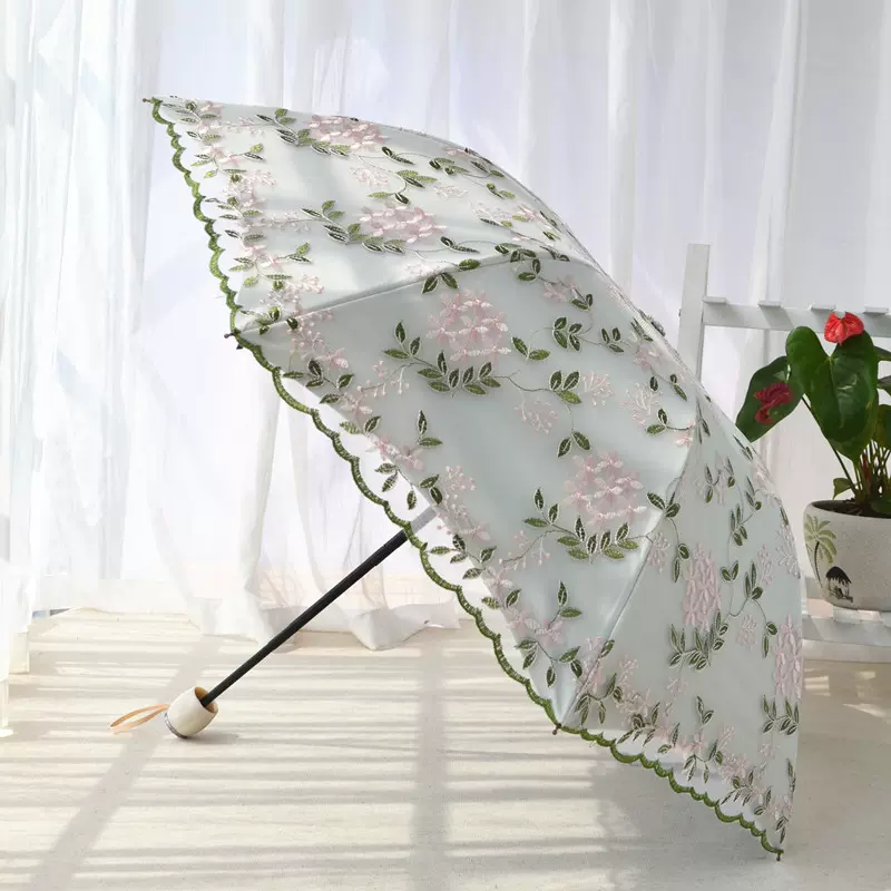 防晒防紫外线蕾丝刺绣花遮阳伞公主太阳伞女雨伞晴雨伞两