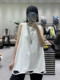 Autumn loose cotton medium -long long -sleeved white sleeveless T -shirt women large size round neck black and white striped vest vest