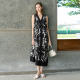 Color black and white printed sleeveless dress 2025 early autumn new elegant mid-length V-neck skirt for women