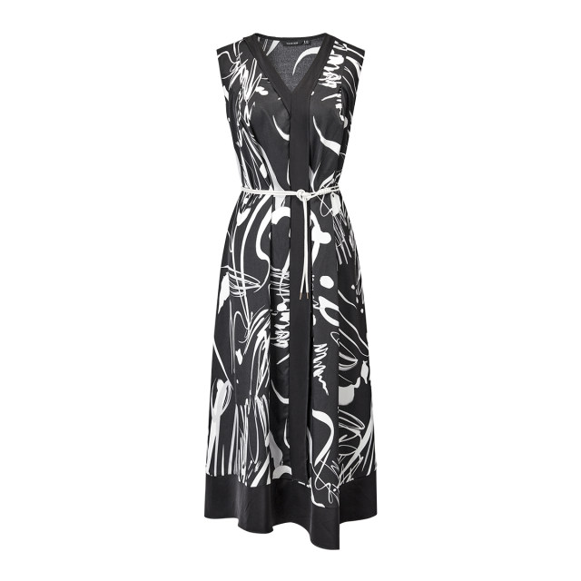 Color black and white printed sleeveless dress 2025 early autumn new elegant mid-length V-neck skirt for women