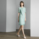 New Chinese style dress for 2025 new women's summer elegant green mid-length short-sleeved round neck skirt