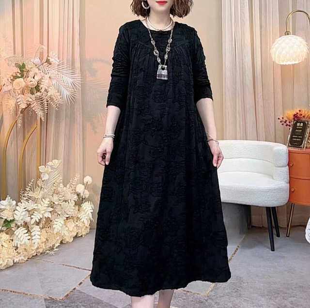High-end three-dimensional rose fashionable retro dress with large size Chinese style mother dress autumn and winter temperament elegant dress