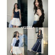 Wide color navy blue sporty slim suspender vest for women 2025 summer new apricot v-neck short top