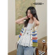 Wide colored striped wool knitted vest women's clothing 2025 spring and summer new sleeveless hollow V-neck top