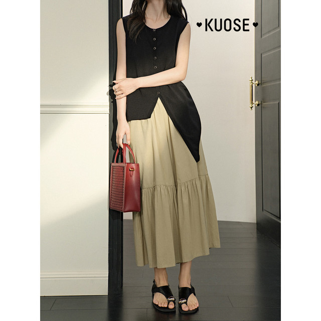 Wide color khaki A-line skirt pants wide-leg pants for women 2025 summer new ruffled nine-point casual pants