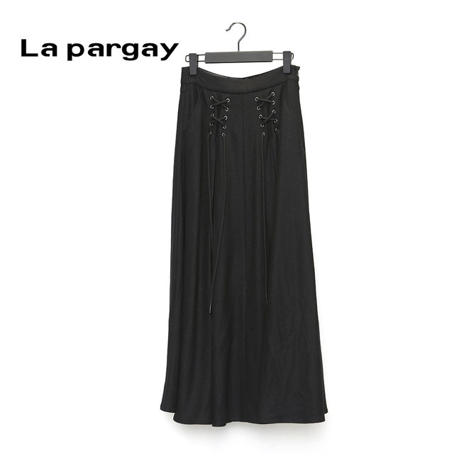 Lapargay Napaja 2023 new women's autumn and winter black mid-length printed skirt A-line skirt