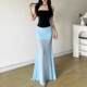 European and American 2024 summer new women's hot girl pure desire, high -waist mesh skirt temperament versatile fishtail long skirt
