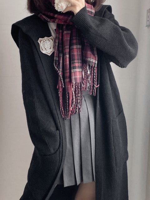 Original badge navy collar sweater cardigan autumn and winter large lapel mid-length knitted jacket for women
