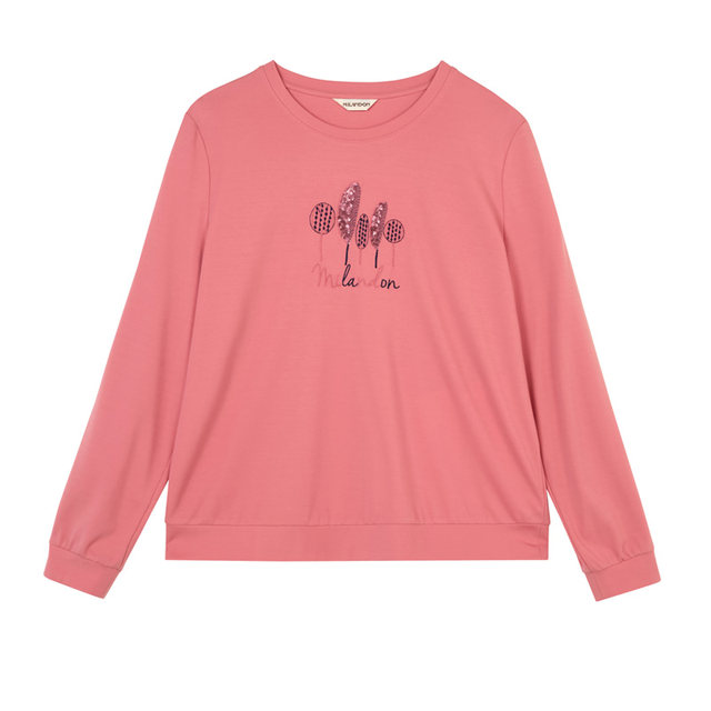 Milanden middle-aged and elderly mothers' clothing 2025 new autumn women's casual long-sleeved round neck embroidered T-shirt thin section