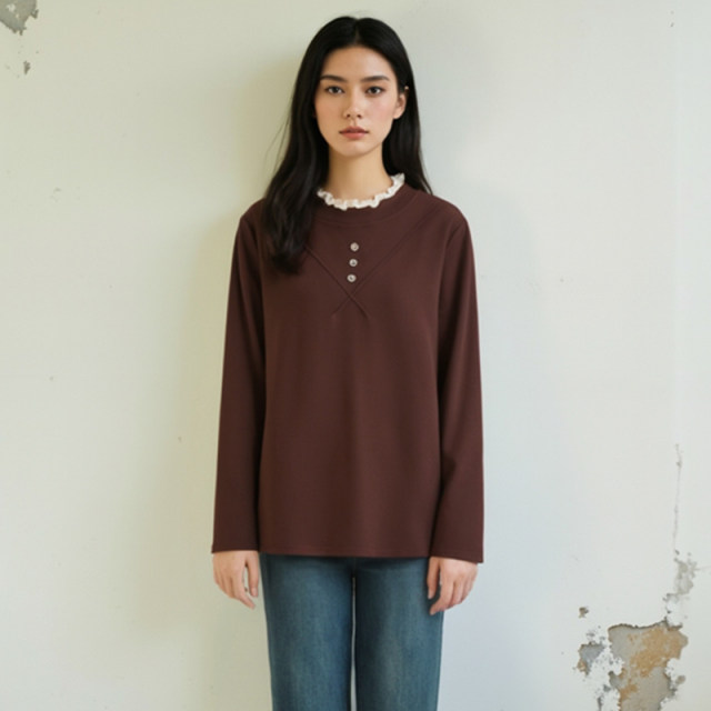 Qiyi large size women's clothing winter warm bottom shirt, long sleeves, thin and thin mm lace semi -high collar girl