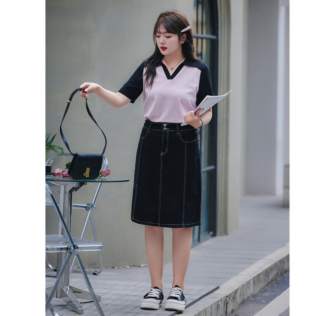 Slim large size fat MM top for women POLO shirt 2025 summer new V-neck loose meat cover short sleeve fat sister T-shirt