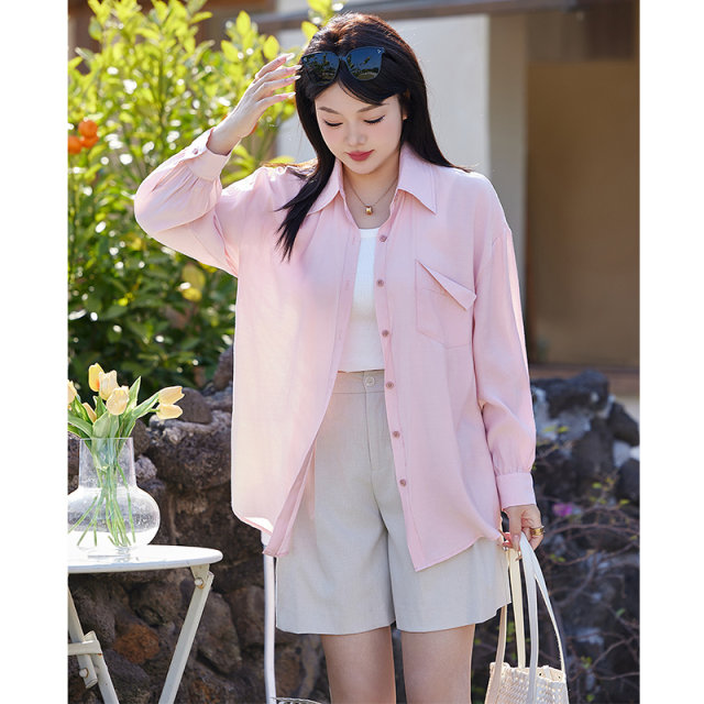 Qisu women's large size medium-length cardigan top 2025 spring new Polo solid color long sleeve slimming and fat MM shirt