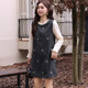 Qisao women's autumn and winter new style embroidered small fragrant style waist-cinching A-line skirt covers the flesh and makes fat MM large size dress