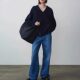 Row wool sweater female spring and autumn minimalist wind design thickened warm V -neck soft glutinous cashmere coat sweater