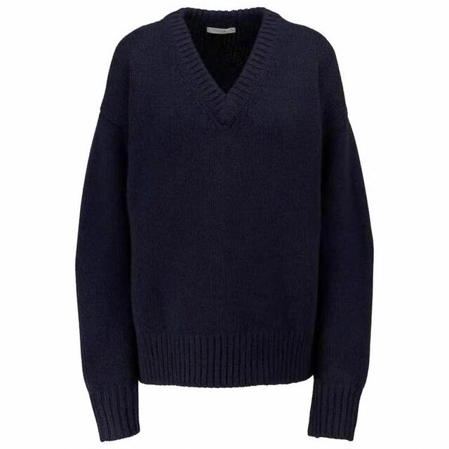 Row wool sweater female spring and autumn minimalist wind design thickened warm V -neck soft glutinous cashmere coat sweater