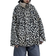 Wearing lambsarm leopard leopard cotton clothes on both sides, men and women in winter street tide brand loose couple retro Hong Kong bombing street jacket
