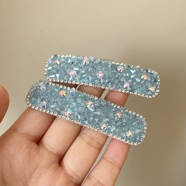Korean new super flash crystal ice-transparent square hair clip bangs clip broken hair edge clip internet celebrity forehead pair hair clip clip clip