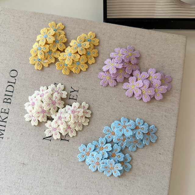 Green and spring girl sweet cherry blossom hairpin knitted embroidered flower bangs side clip hair accessories new style headdress
