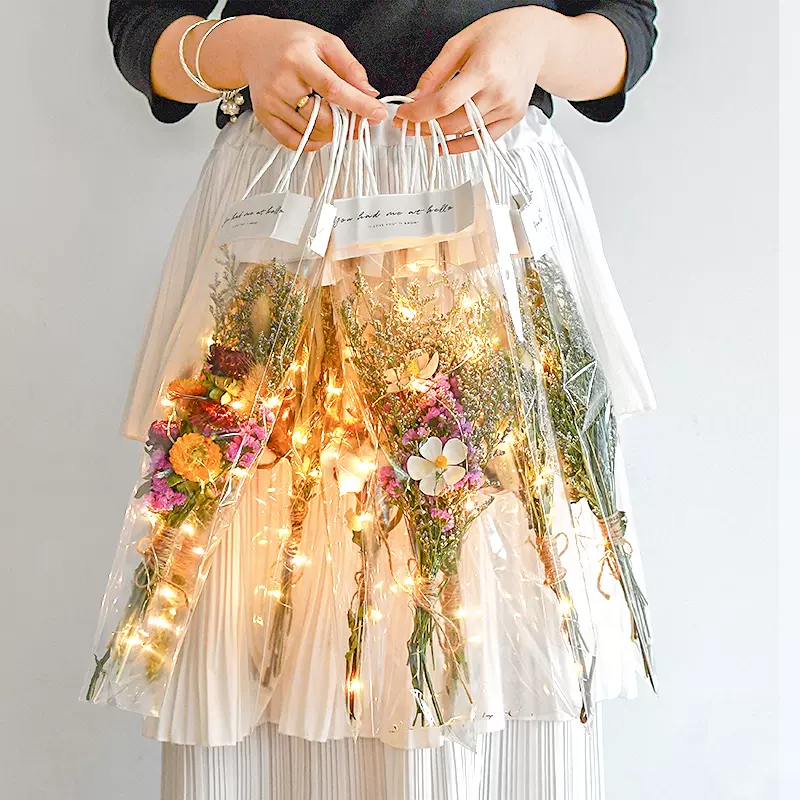 鲜花手提袋透明花袋单支玫瑰花包装袋ins网红花束袋