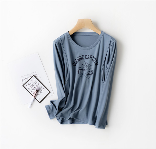 DeRong Pregnant Women's Warm Plus Velvet Thickened Postpartum Side Opening Nursing Top Nursing Confinement Clothes Long Sleeve Autumn and Winter