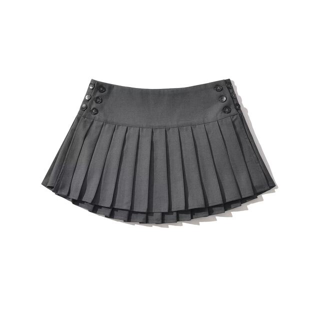 American retro college style low waist gray skirt for women in autumn and winter new versatile button pleated short skirt for women