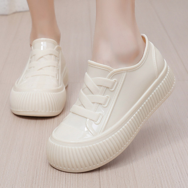 Women's new wear-resistant waterproof shoes fashionable short tube rain boots thick sole high and low water boots kitchen car wash rubber shoes