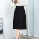 A-line skirt new summer mid-length double pocket anti-exposed elastic waist black elastic large size slim fit
