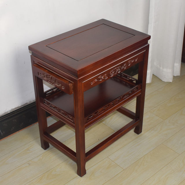 Solid wood sofa side table with drawer Chinese corner table living room tea table telephone table simple small table elm modern coffee table