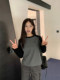 AYUESTUDIO Homemade Black and Gray Color Bundle Embroidered Top T-shirt All-matched and Fit Casual 2023 Autumn
