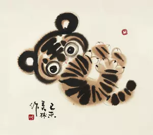 韓美林 猿図 肉筆 掛軸/中国現代作家 水墨画 中国画 中国美術 紙本