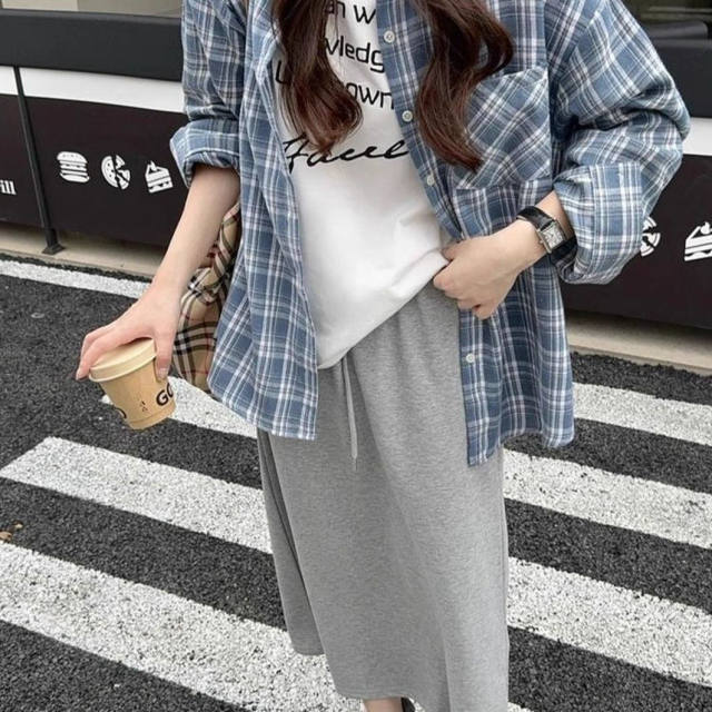 New summer skirt sports casual versatile straight-tube sweat skirt A-line skirt slit loose long skirt slightly fat
